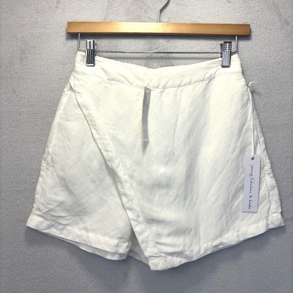 NWT Young Fabulous & Broke Linen Blend Wrap Shorts Womens XS White Elastic Waist